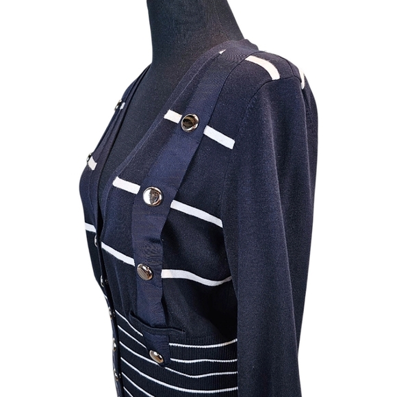 Carlisle Silk Blend Nautical Luxe Knit Snap Front Cardigan Sweater Medium Sailor - Picture 9 of 14